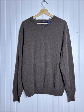 Allen Solly Sweater Men's XL Brown 100% Cashmere V Neck Pullover Lightweight